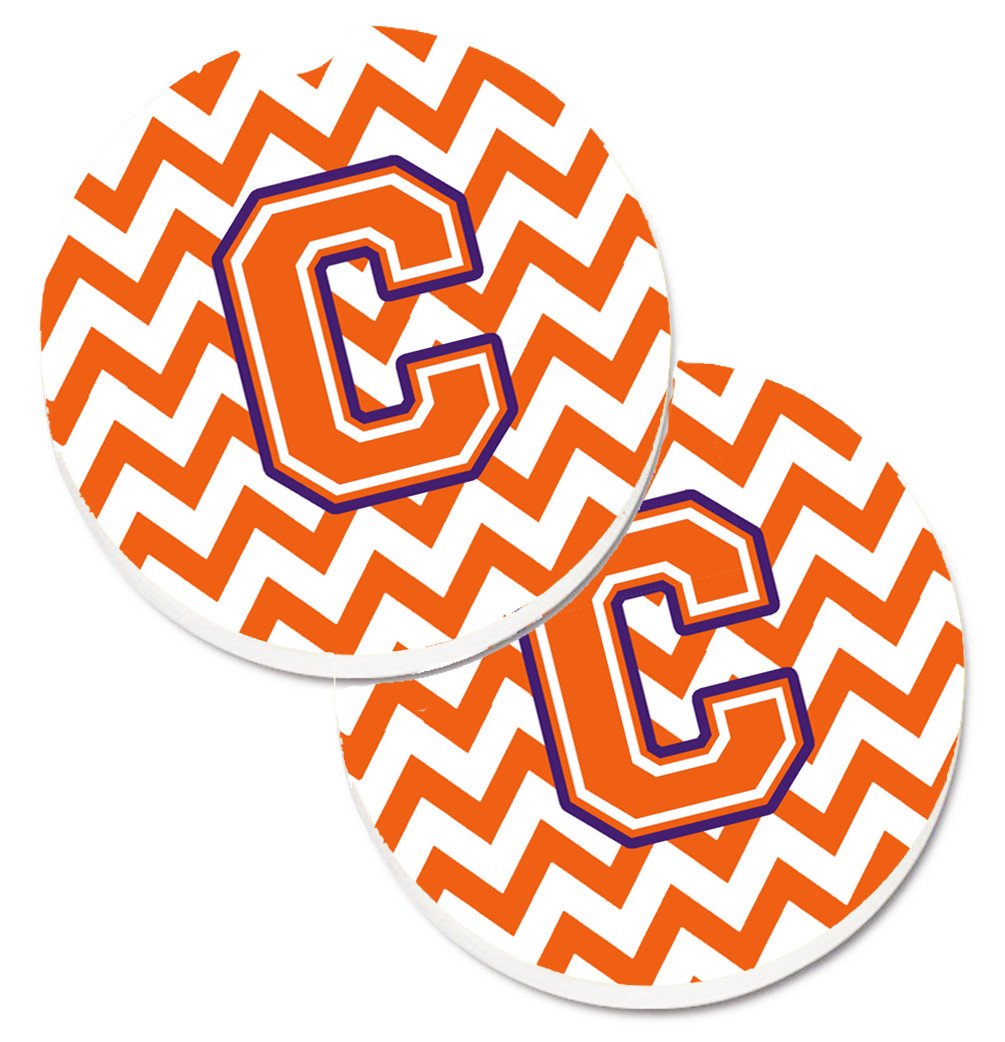 Letter C Chevron Orange and Regalia Set of 2 Cup Holder Car Coasters CJ1062-CCARC by Caroline's Treasures