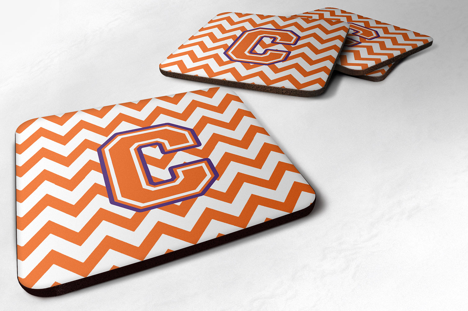 Letter C Chevron Orange and Regalia Foam Coaster Set of 4 CJ1062-CFC - the-store.com