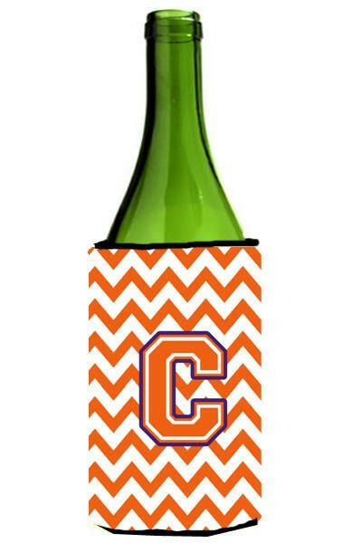 Letter C Chevron Orange and Regalia Wine Bottle Beverage Insulator Hugger CJ1062-CLITERK by Caroline&#39;s Treasures