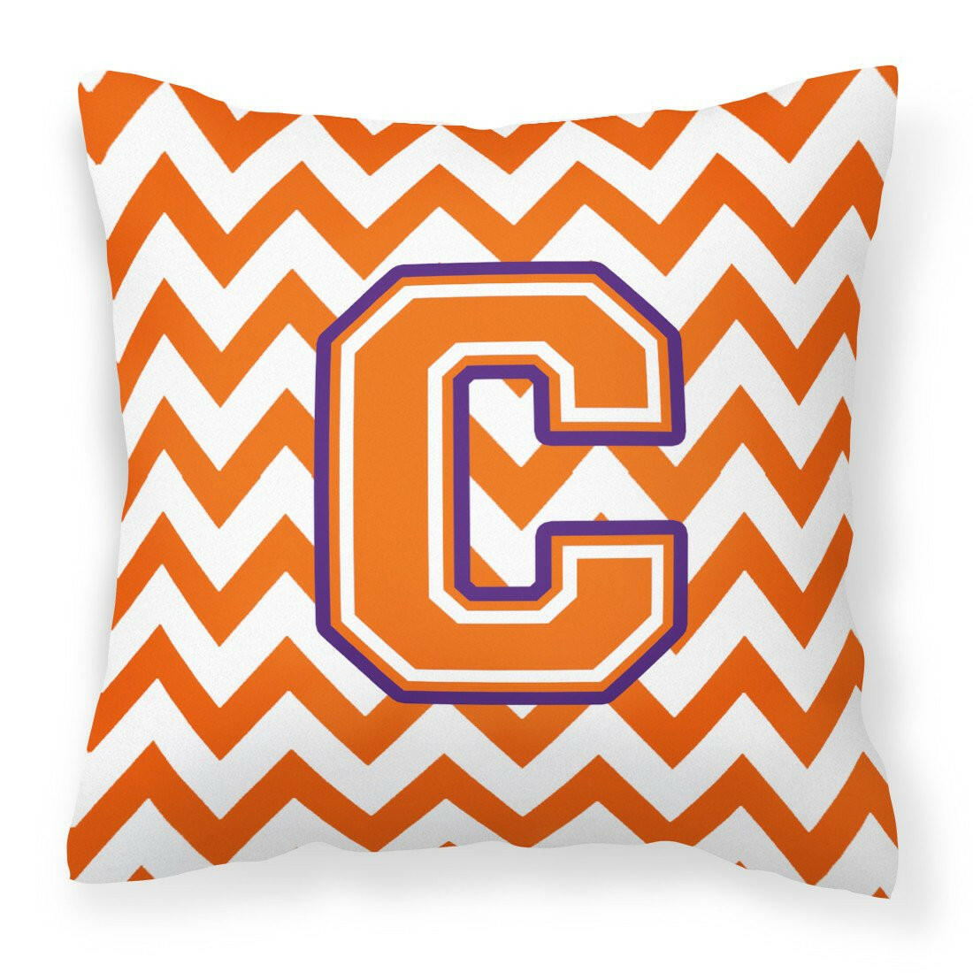 Letter C Chevron Orange and Regalia Fabric Decorative Pillow CJ1062-CPW1414 by Caroline&#39;s Treasures