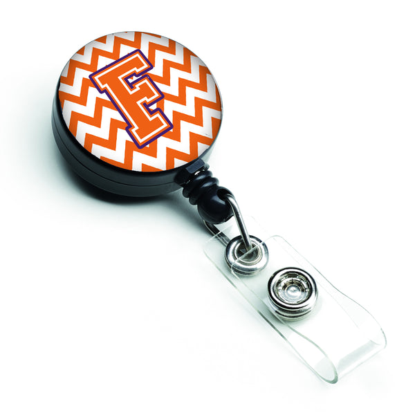 Letter F Chevron Orange and Regalia Retractable Badge Reel CJ1062-FBR