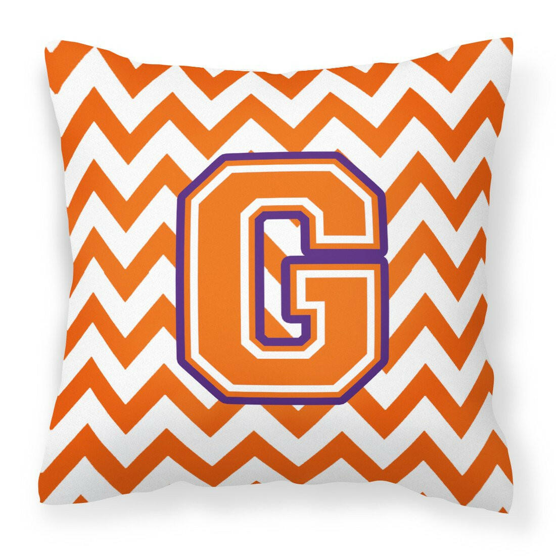 Letter G Chevron Orange and Regalia Fabric Decorative Pillow CJ1062-GPW1414 by Caroline&#39;s Treasures