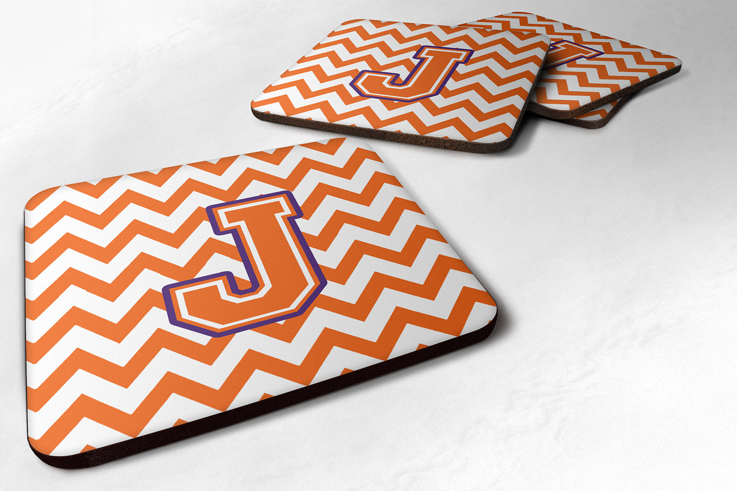 Letter J Chevron Orange and Regalia Foam Coaster Set of 4 CJ1062-JFC - the-store.com