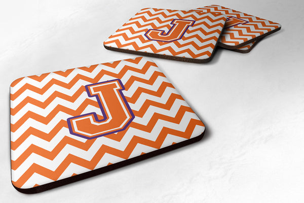 Letter J Chevron Orange and Regalia Foam Coaster Set of 4 CJ1062-JFC - the-store.com