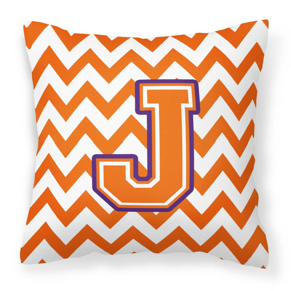 Letter J Chevron Orange and Regalia Fabric Decorative Pillow CJ1062-JPW1414 by Caroline&#39;s Treasures