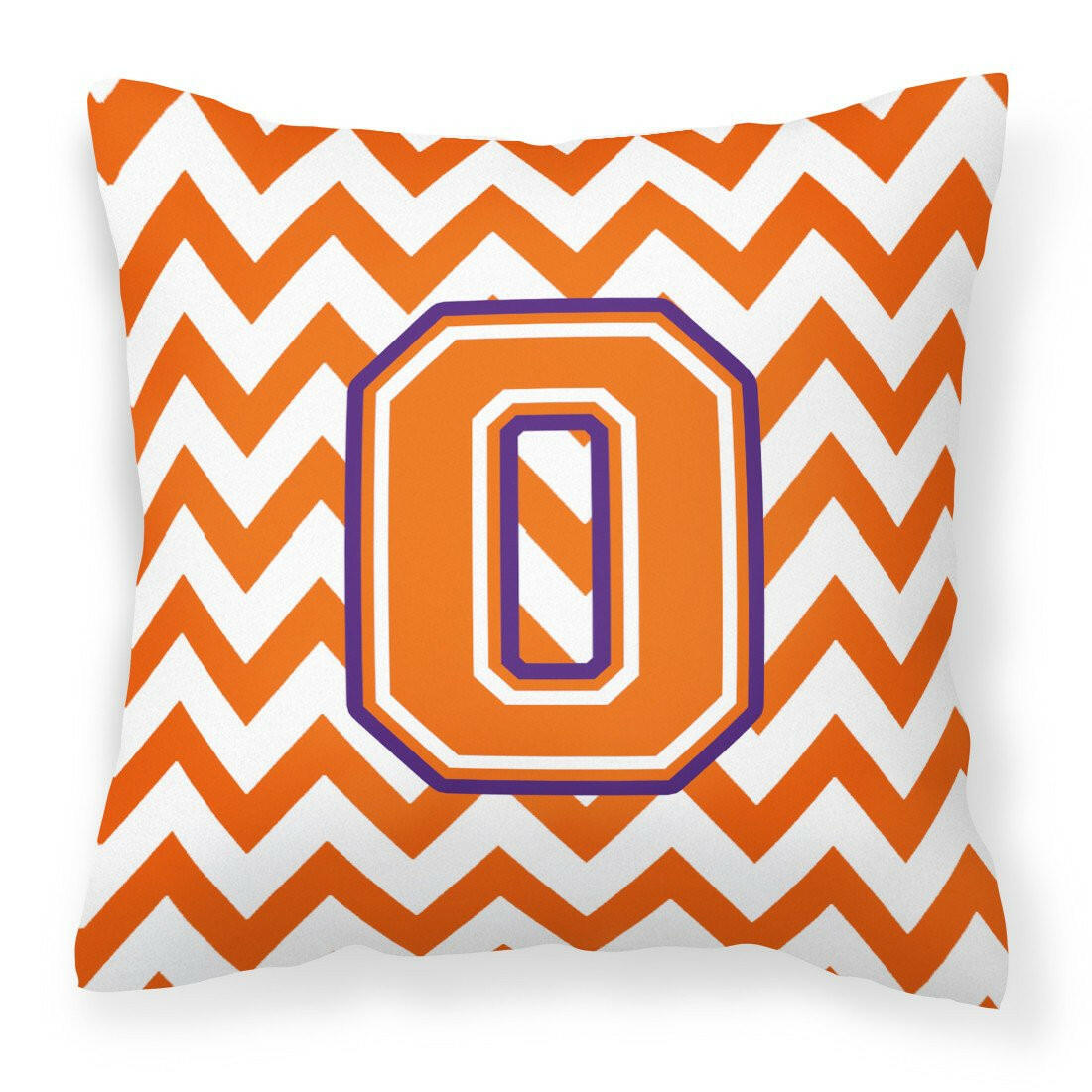 Letter O Chevron Orange and Regalia Fabric Decorative Pillow CJ1062-OPW1414 by Caroline&#39;s Treasures
