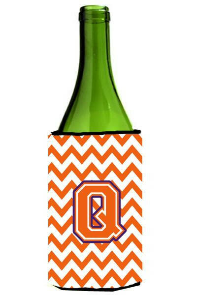 Letter Q Chevron Orange and Regalia Wine Bottle Beverage Insulator Hugger CJ1062-QLITERK by Caroline&#39;s Treasures