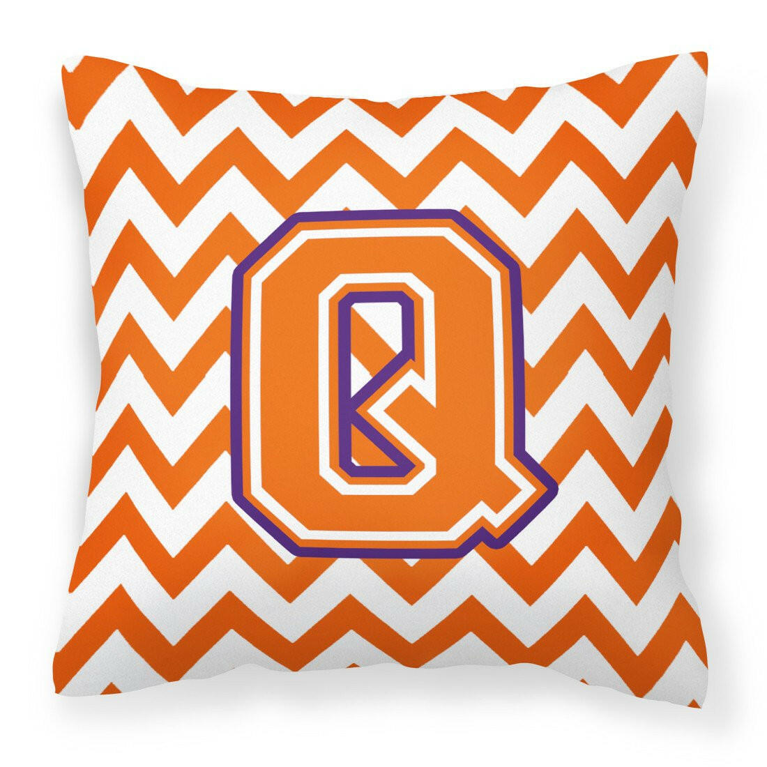Letter Q Chevron Orange and Regalia Fabric Decorative Pillow CJ1062-QPW1414 by Caroline&#39;s Treasures