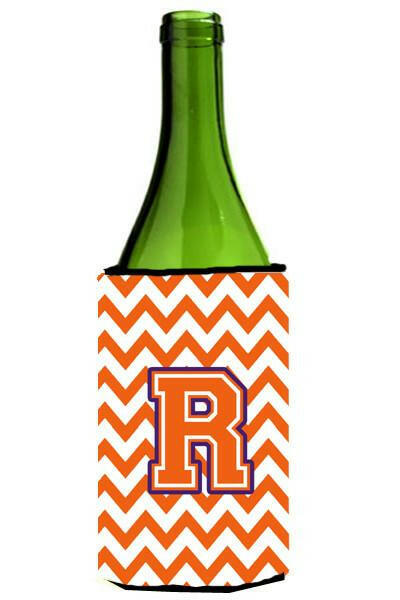 Letter R Chevron Orange and Regalia Wine Bottle Beverage Insulator Hugger CJ1062-RLITERK by Caroline&#39;s Treasures