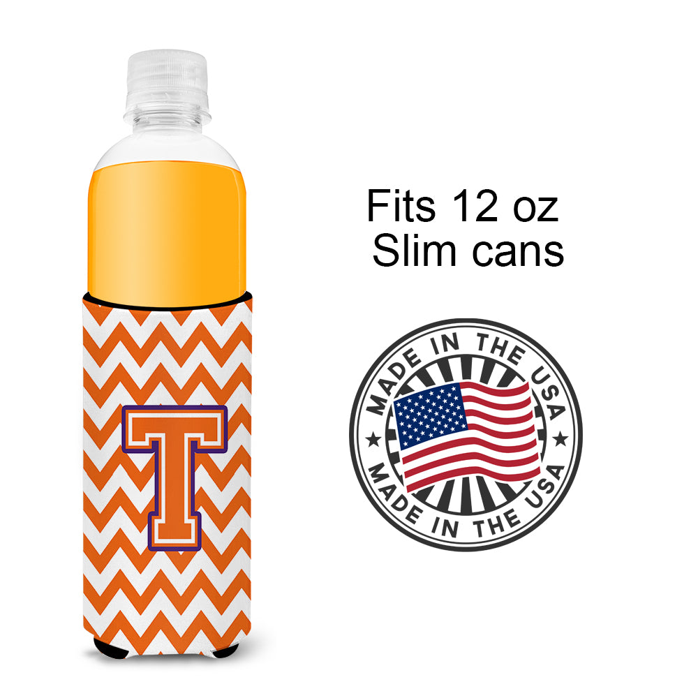 Letter T Chevron Orange and Regalia Ultra Beverage Insulators for slim cans CJ1062-TMUK.
