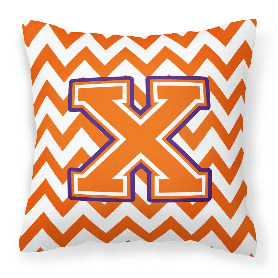 Letter X Chevron Orange and Regalia Fabric Decorative Pillow CJ1062-XPW1414 by Caroline&#39;s Treasures