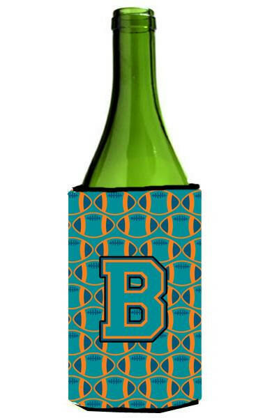 Letter B Football Aqua, Orange and Marine Blue Wine Bottle Beverage Insulator Hugger CJ1063-BLITERK by Caroline&#39;s Treasures
