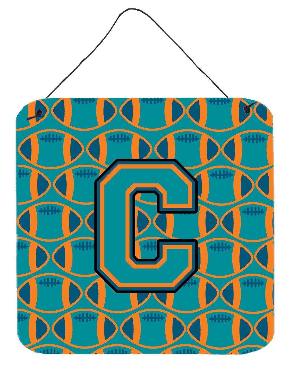 Letter C Football Aqua, Orange and Marine Blue Wall or Door Hanging Prints CJ1063-CDS66 by Caroline&#39;s Treasures
