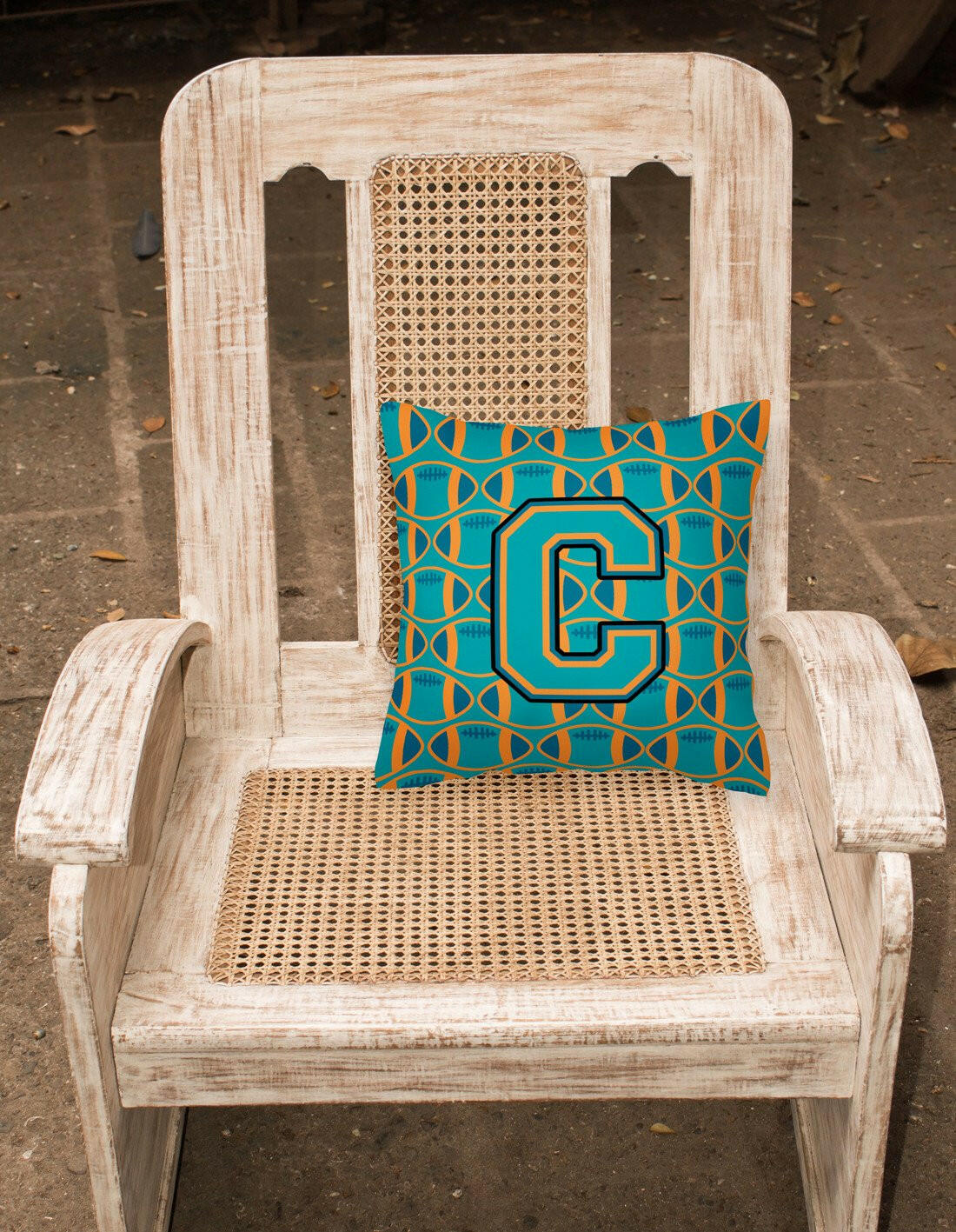 Letter C Football Aqua, Orange and Marine Blue Fabric Decorative Pillow CJ1063-CPW1414 by Caroline's Treasures