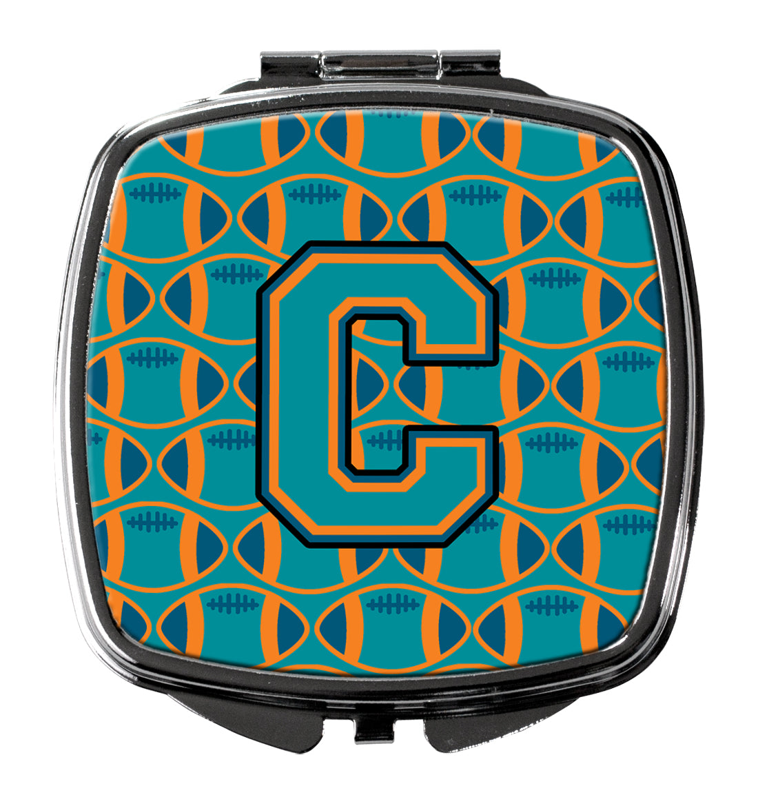 Letter C Football Aqua, Orange and Marine Blue Compact Mirror CJ1063-CSCM