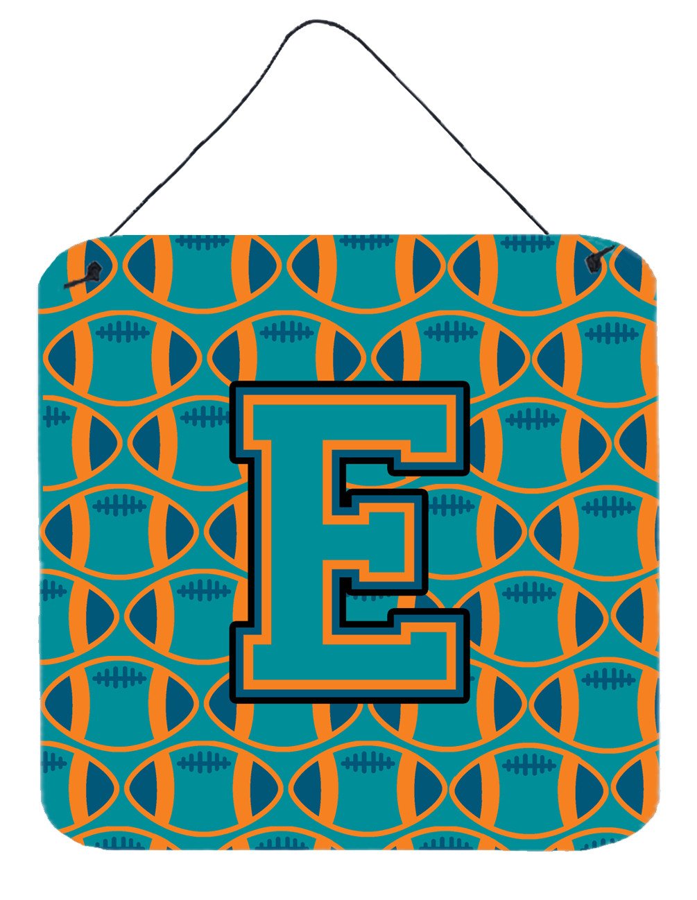 Letter E Football Aqua, Orange and Marine Blue Wall or Door Hanging Prints CJ1063-EDS66 by Caroline&#39;s Treasures