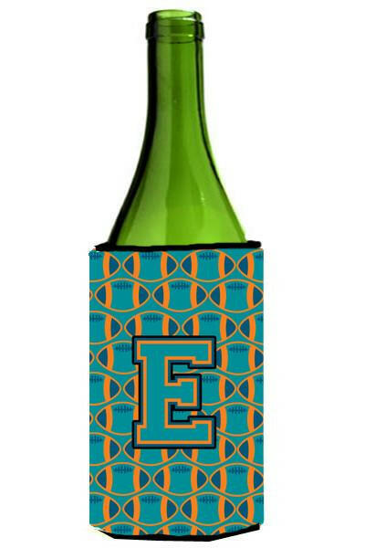Letter E Football Aqua, Orange and Marine Blue Wine Bottle Beverage Insulator Hugger CJ1063-ELITERK by Caroline&#39;s Treasures