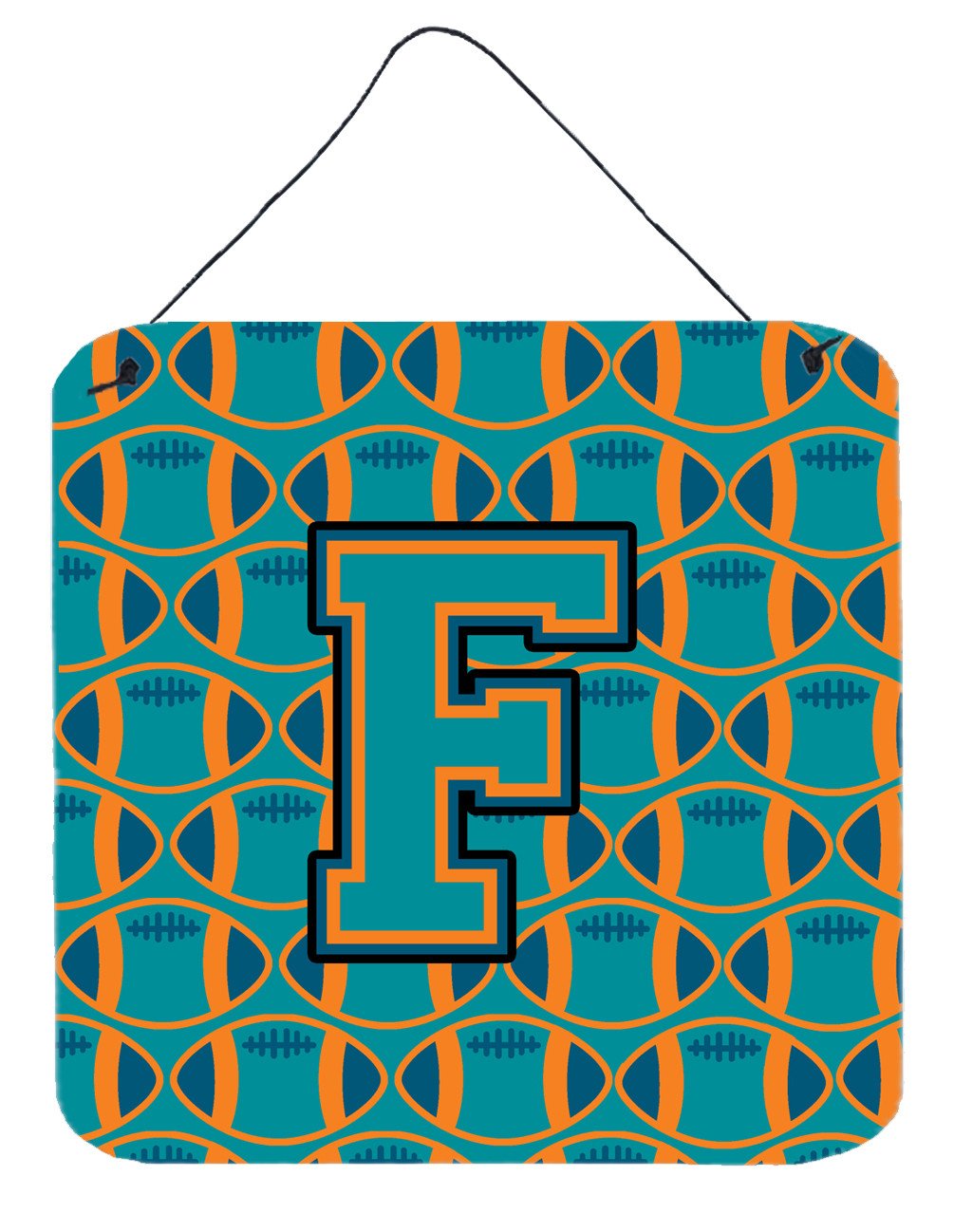 Letter F Football Aqua, Orange and Marine Blue Wall or Door Hanging Prints CJ1063-FDS66 by Caroline&#39;s Treasures