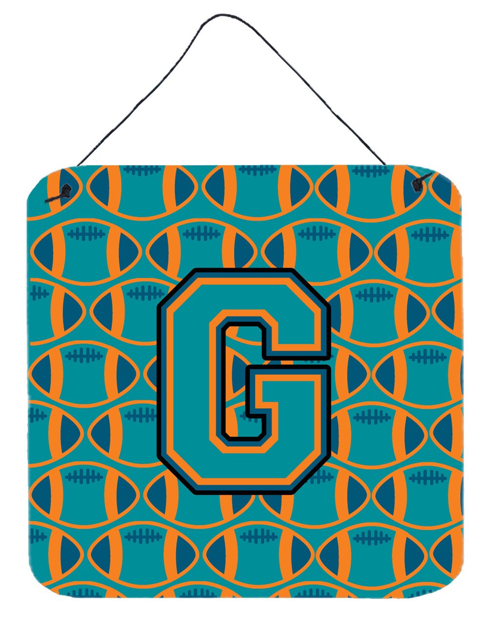 Letter G Football Aqua, Orange and Marine Blue Wall or Door Hanging Prints CJ1063-GDS66 by Caroline&#39;s Treasures