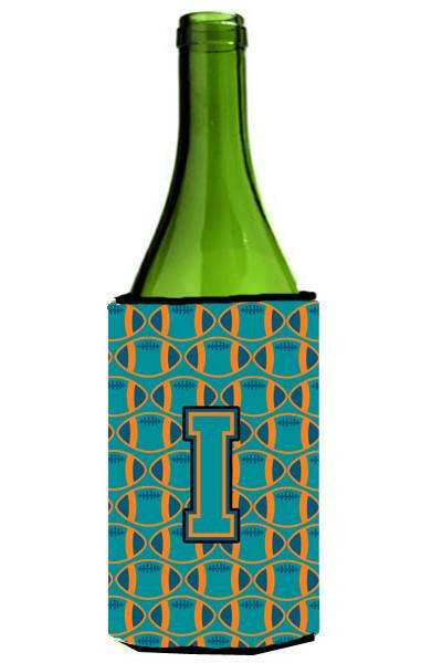 Letter I Football Aqua, Orange and Marine Blue Wine Bottle Beverage Insulator Hugger CJ1063-ILITERK by Caroline&#39;s Treasures