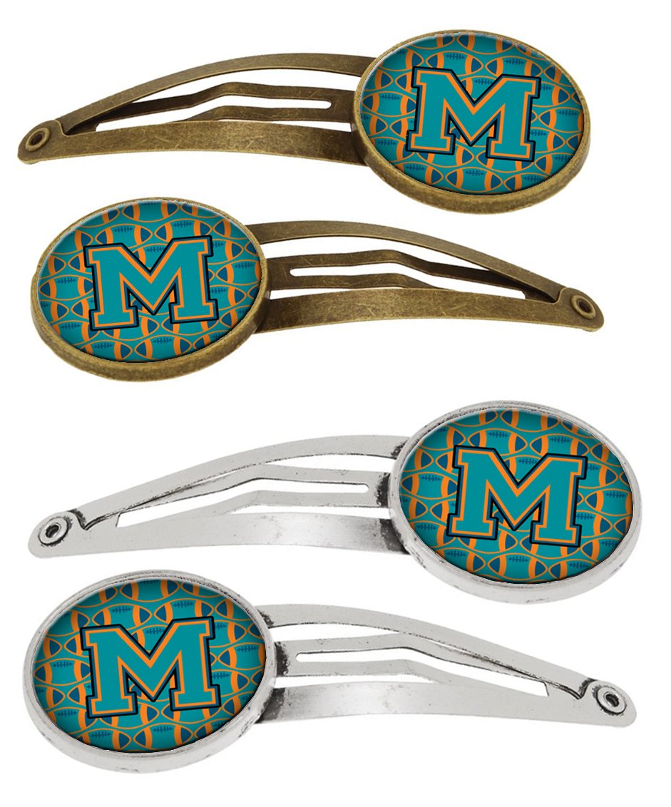 Letter M Football Aqua, Orange and Marine Blue Set of 4 Barrettes Hair Clips CJ1063-MHCS4 by Caroline&#39;s Treasures
