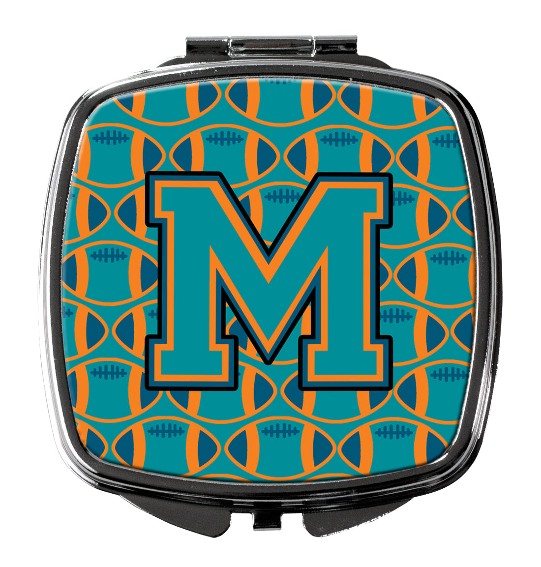 Letter M Football Aqua, Orange and Marine Blue Compact Mirror CJ1063-MSCM