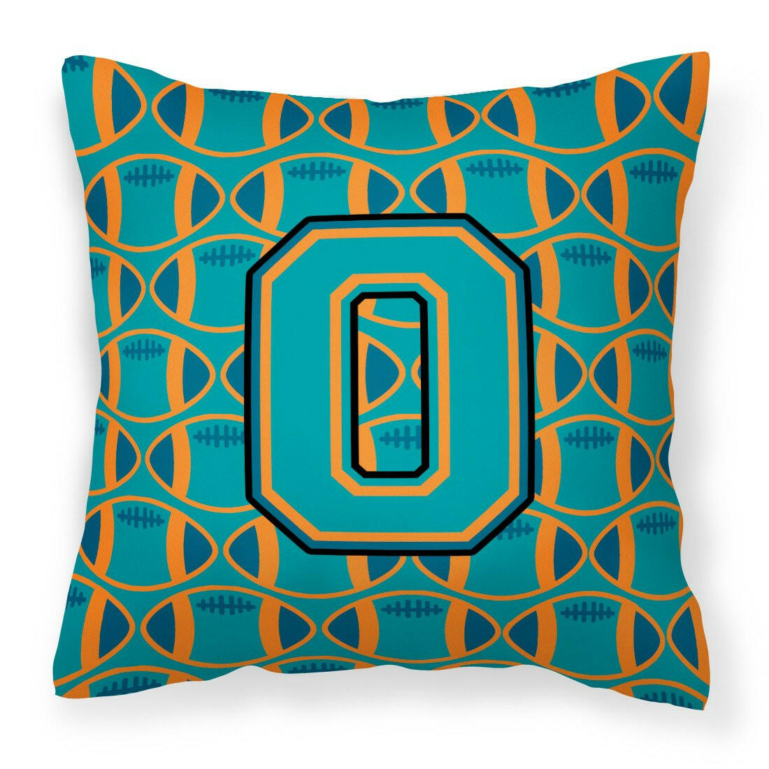 Letter O Football Aqua, Orange and Marine Blue Fabric Decorative Pillow CJ1063-OPW1414 by Caroline&#39;s Treasures