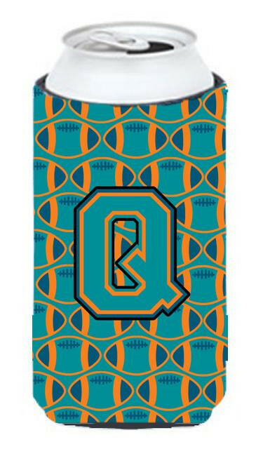 Letter Q Football Aqua, Orange and Marine Blue Tall Boy Beverage Insulator Hugger CJ1063-QTBC by Caroline&#39;s Treasures