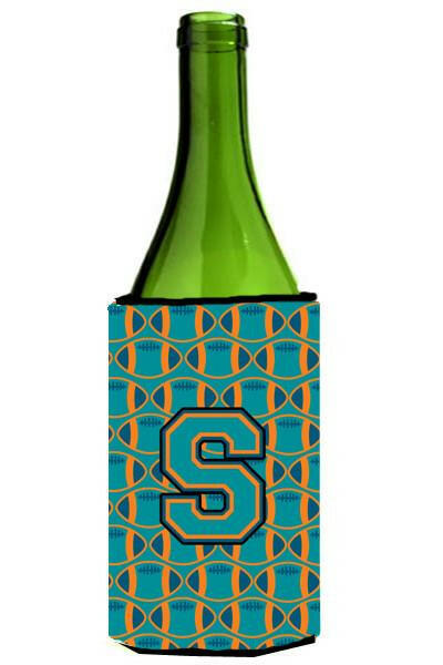 Letter S Football Aqua, Orange and Marine Blue Wine Bottle Beverage Insulator Hugger CJ1063-SLITERK by Caroline&#39;s Treasures