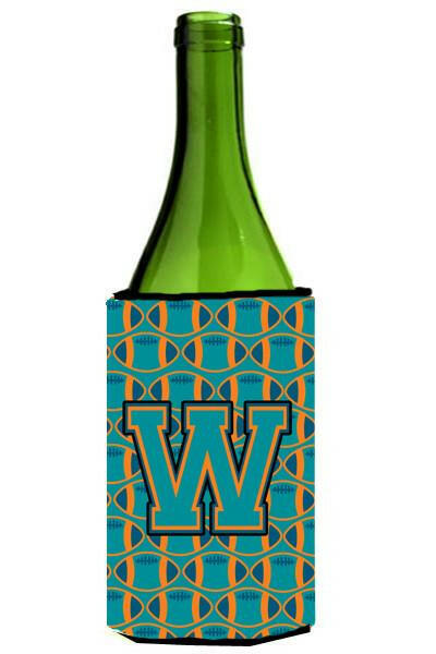 Letter W Football Aqua, Orange and Marine Blue Wine Bottle Beverage Insulator Hugger CJ1063-WLITERK by Caroline&#39;s Treasures
