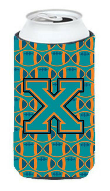 Letter X Football Aqua, Orange and Marine Blue Tall Boy Beverage Insulator Hugger CJ1063-XTBC by Caroline&#39;s Treasures