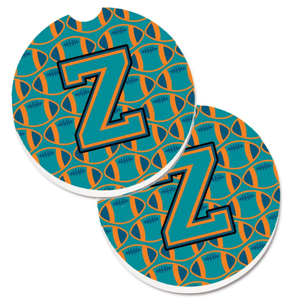 Letter Z Football Aqua, Orange and Marine Blue Set of 2 Cup Holder Car Coasters CJ1063-ZCARC by Caroline&#39;s Treasures
