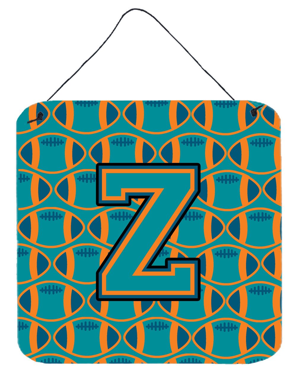 Letter Z Football Aqua, Orange and Marine Blue Wall or Door Hanging Prints CJ1063-ZDS66 by Caroline&#39;s Treasures