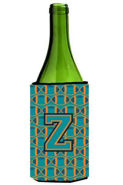 Letter Z Football Aqua, Orange and Marine Blue Wine Bottle Beverage Insulator Hugger CJ1063-ZLITERK by Caroline&#39;s Treasures