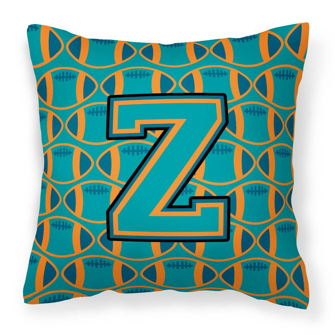 Letter Z Football Aqua, Orange and Marine Blue Fabric Decorative Pillow CJ1063-ZPW1414 by Caroline&#39;s Treasures