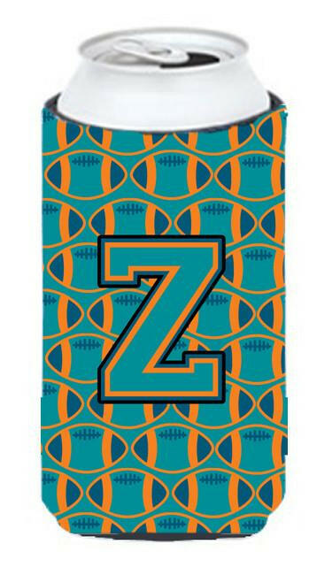Letter Z Football Aqua, Orange and Marine Blue Tall Boy Beverage Insulator Hugger CJ1063-ZTBC by Caroline&#39;s Treasures