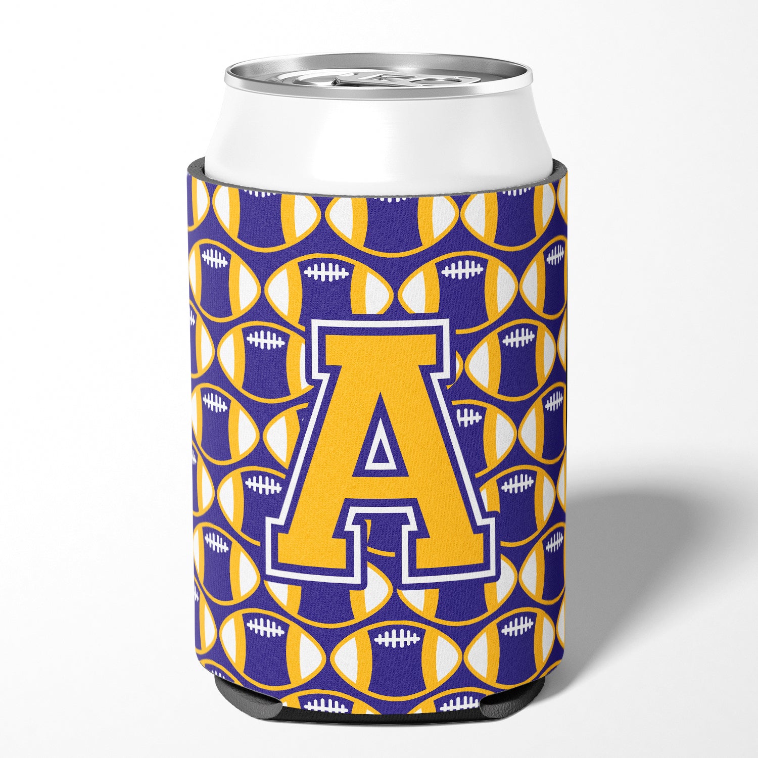 Letter A Football Purple and Gold Can or Bottle Hugger CJ1064-ACC