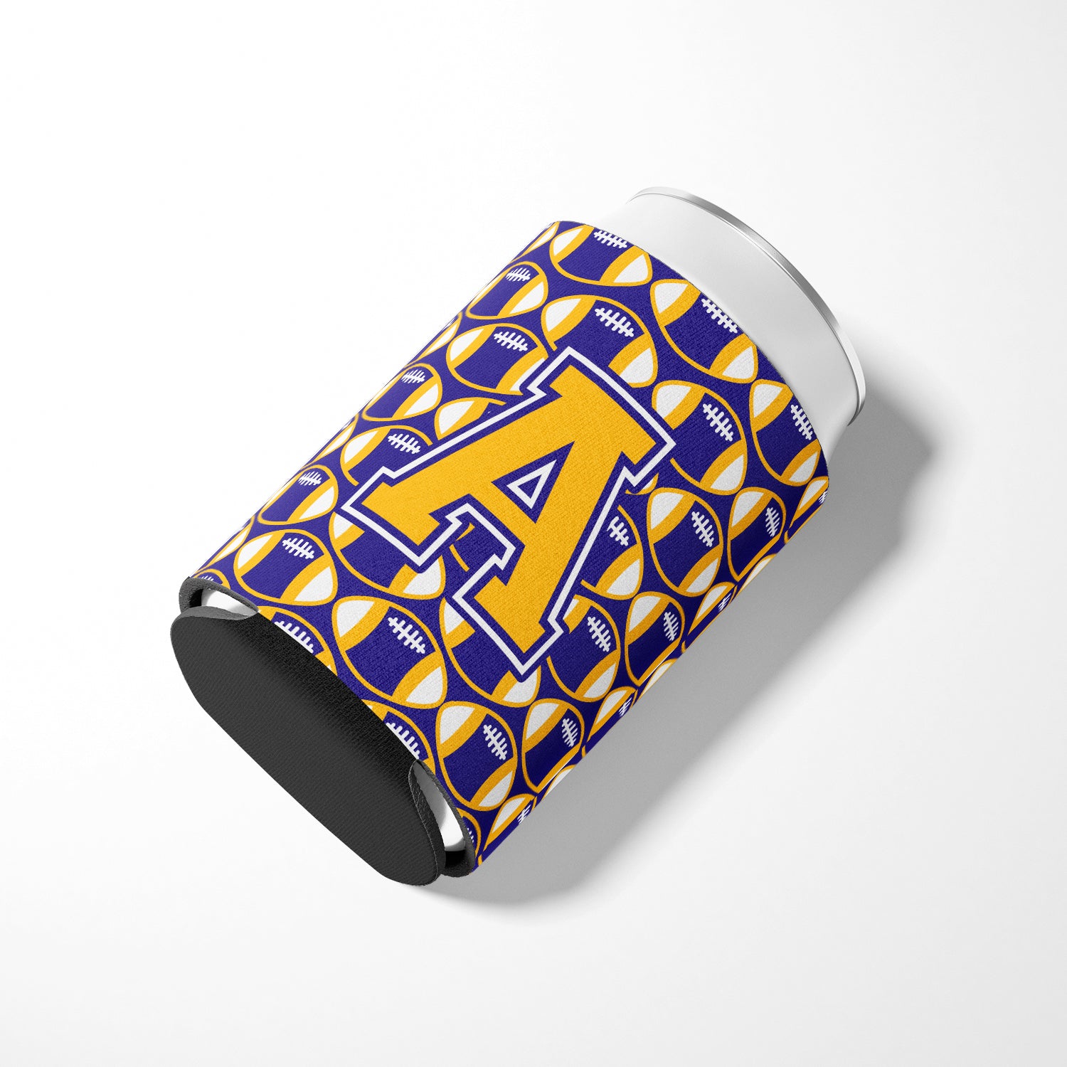 Letter A Football Purple and Gold Can or Bottle Hugger CJ1064-ACC.