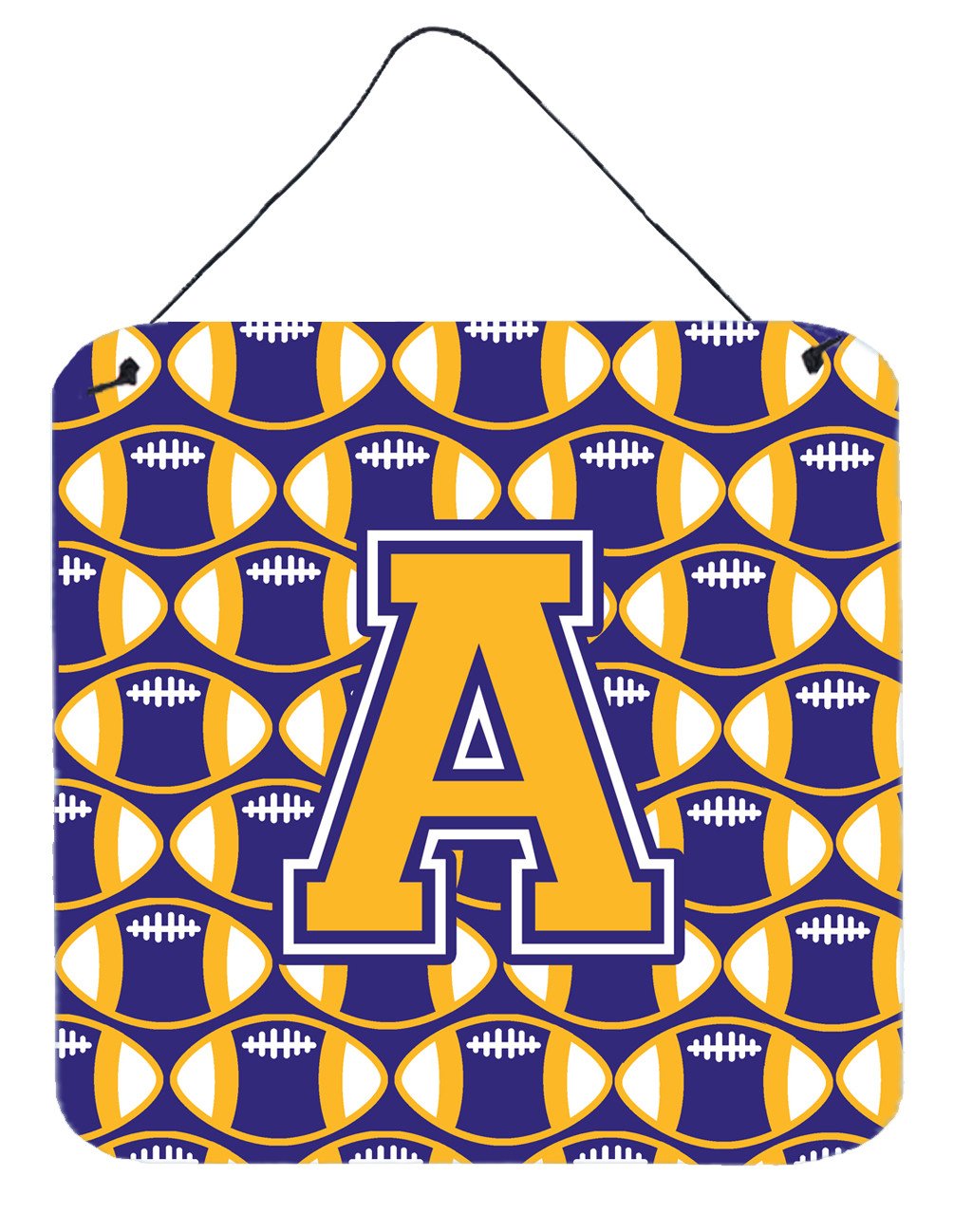 Letter A Football Purple and Gold Wall or Door Hanging Prints CJ1064-ADS66 by Caroline&#39;s Treasures