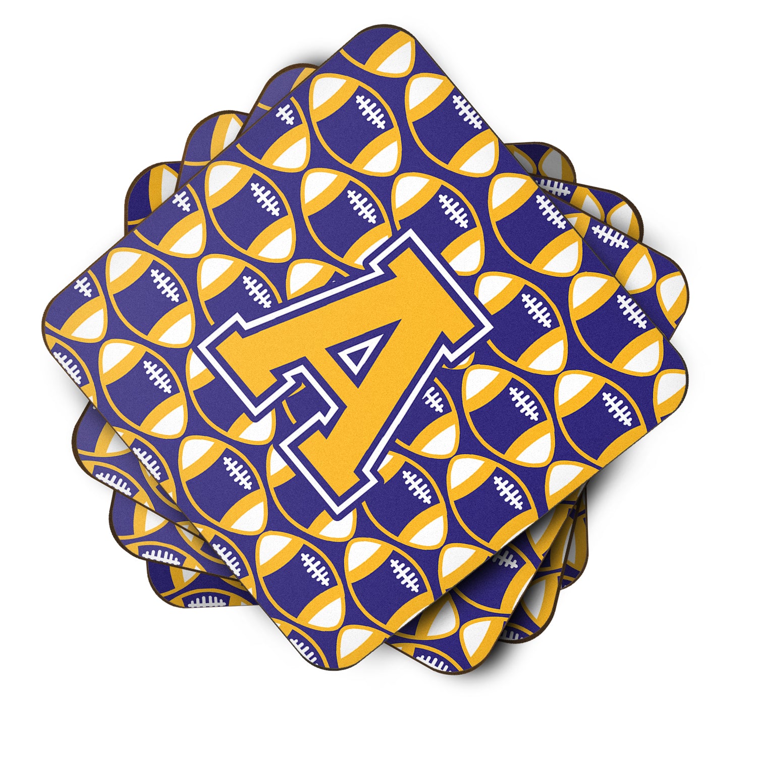 Letter A Football Purple and Gold Foam Coaster Set of 4 CJ1064-AFC - the-store.com