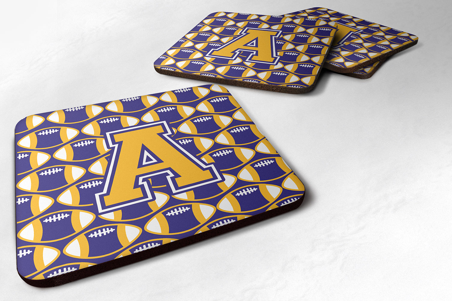 Letter A Football Purple and Gold Foam Coaster Set of 4 CJ1064-AFC - the-store.com