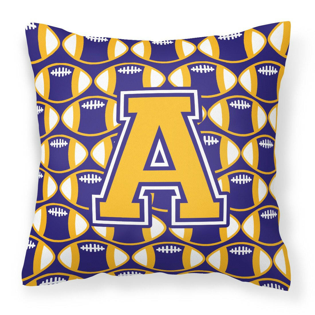 Letter A Football Purple and Gold Fabric Decorative Pillow CJ1064-APW1414 by Caroline&#39;s Treasures