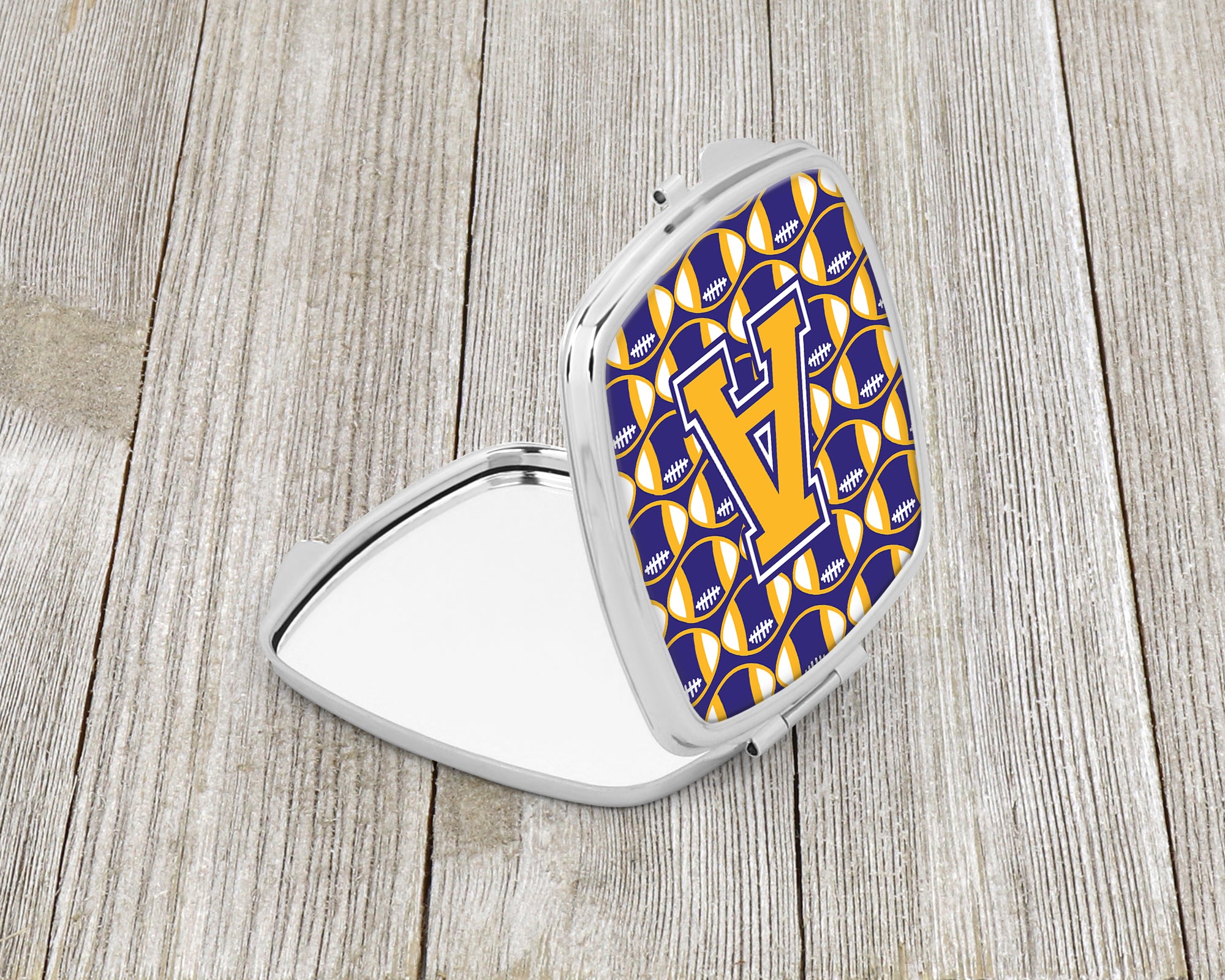 Letter A Football Purple and Gold Compact Mirror CJ1064-ASCM