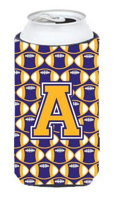 Letter A Football Purple and Gold Tall Boy Beverage Insulator Hugger CJ1064-ATBC by Caroline&#39;s Treasures