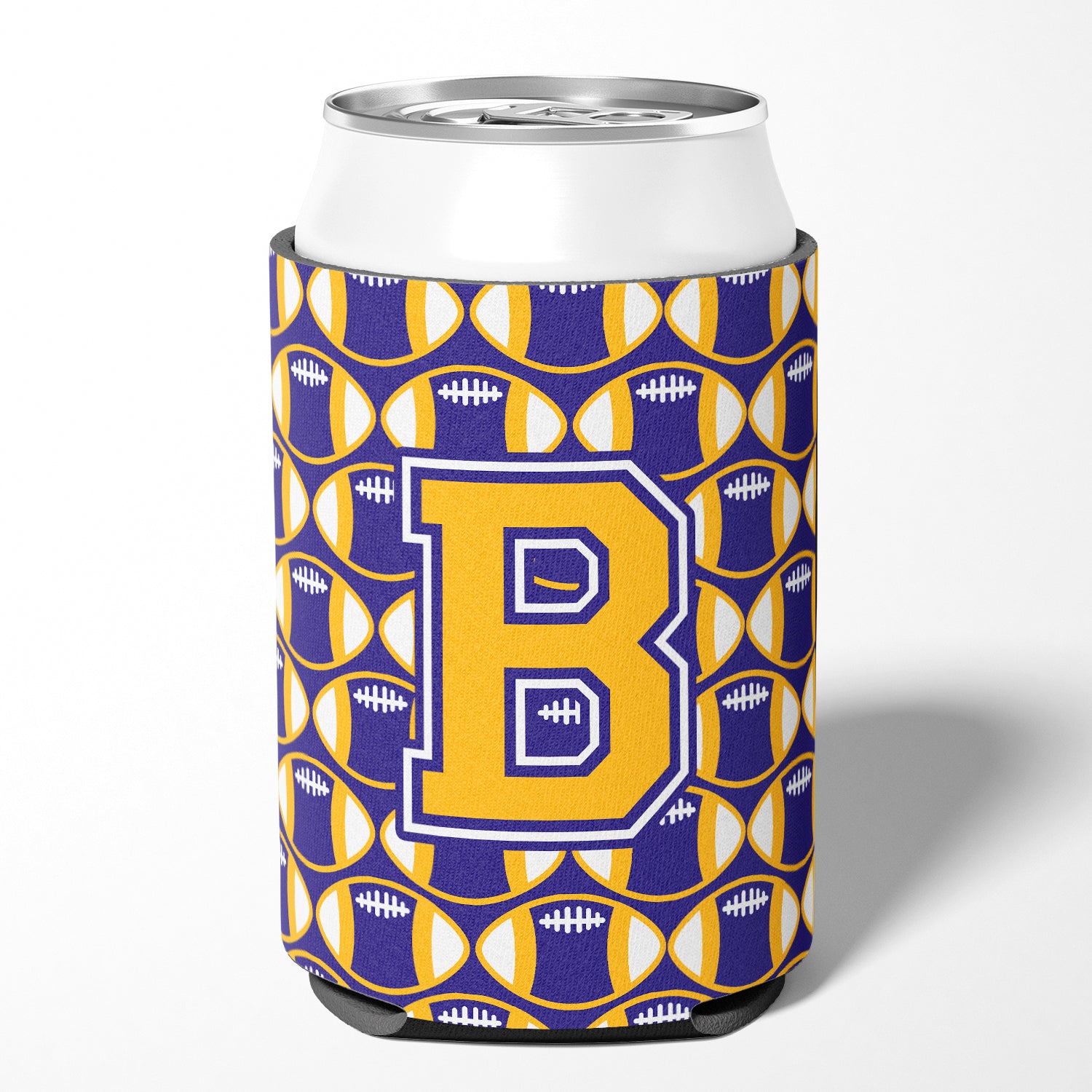 Letter B Football Purple and Gold Can or Bottle Hugger CJ1064-BCC