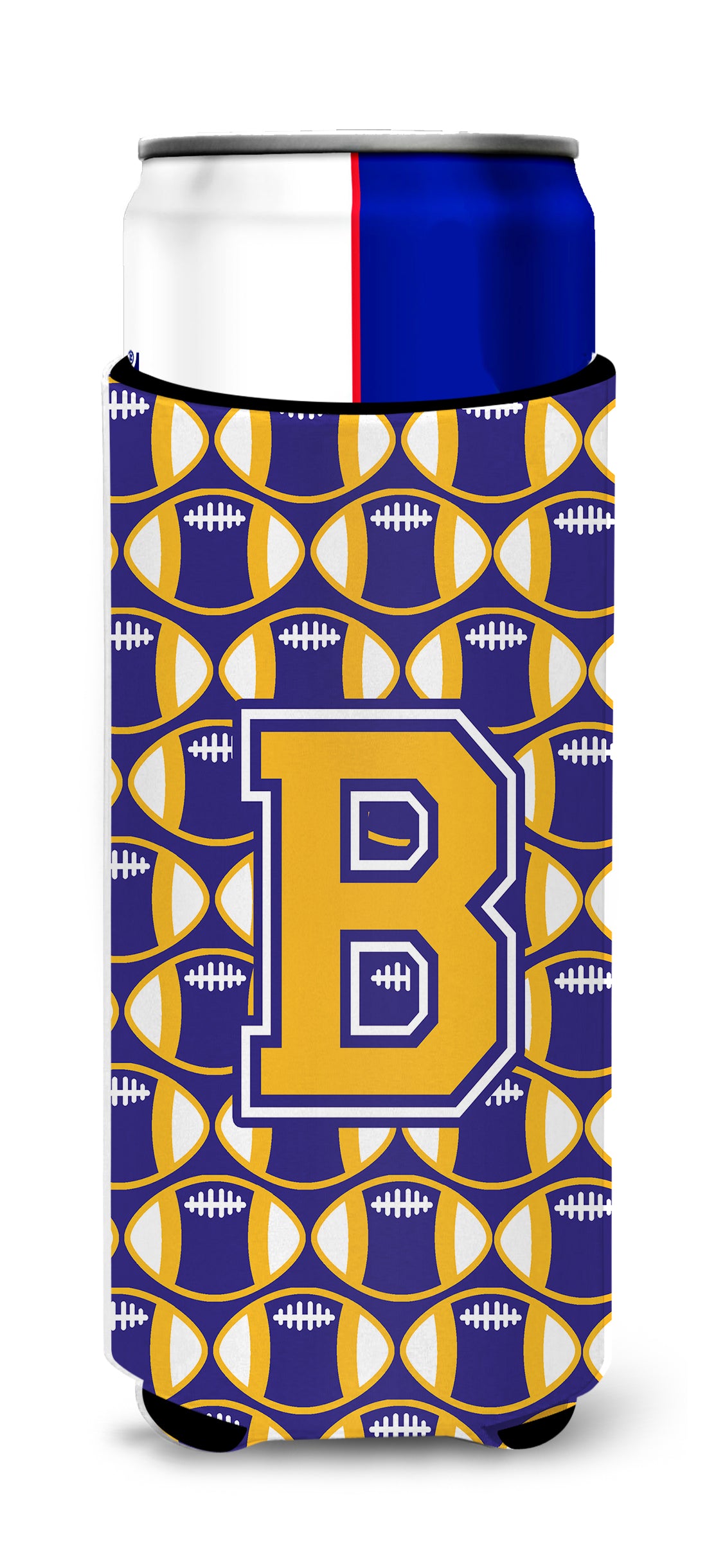 Letter B Football Purple and Gold Ultra Beverage Insulators for slim cans CJ1064-BMUK