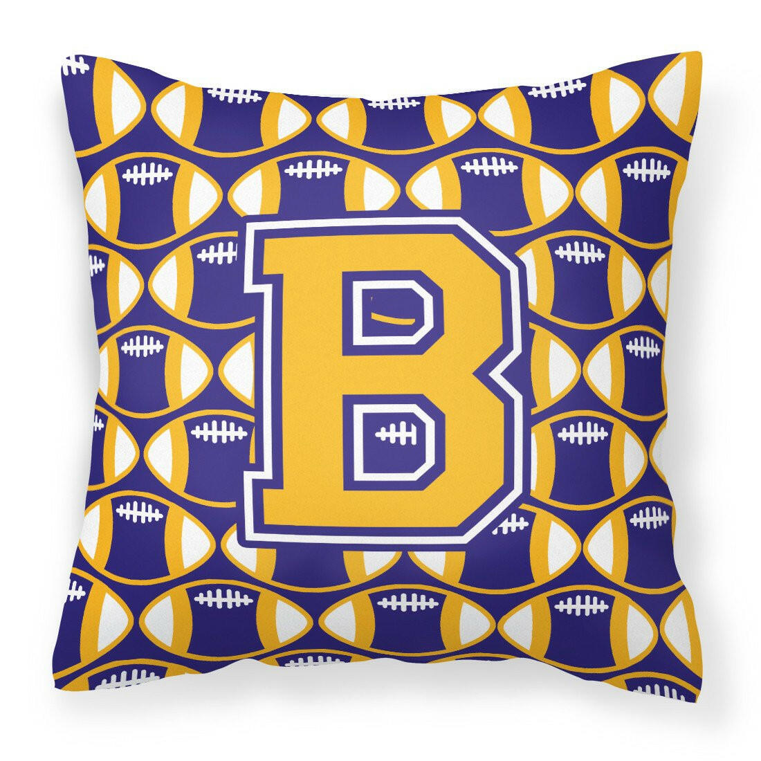 Letter B Football Purple and Gold Fabric Decorative Pillow CJ1064-BPW1414 by Caroline&#39;s Treasures