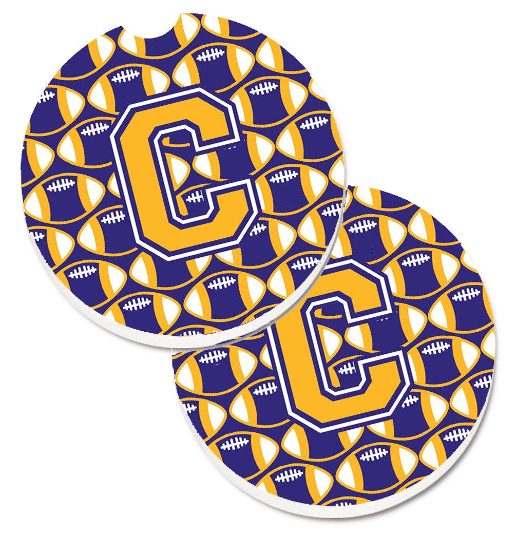 Letter C Football Purple and Gold Set of 2 Cup Holder Car Coasters CJ1064-CCARC by Caroline's Treasures