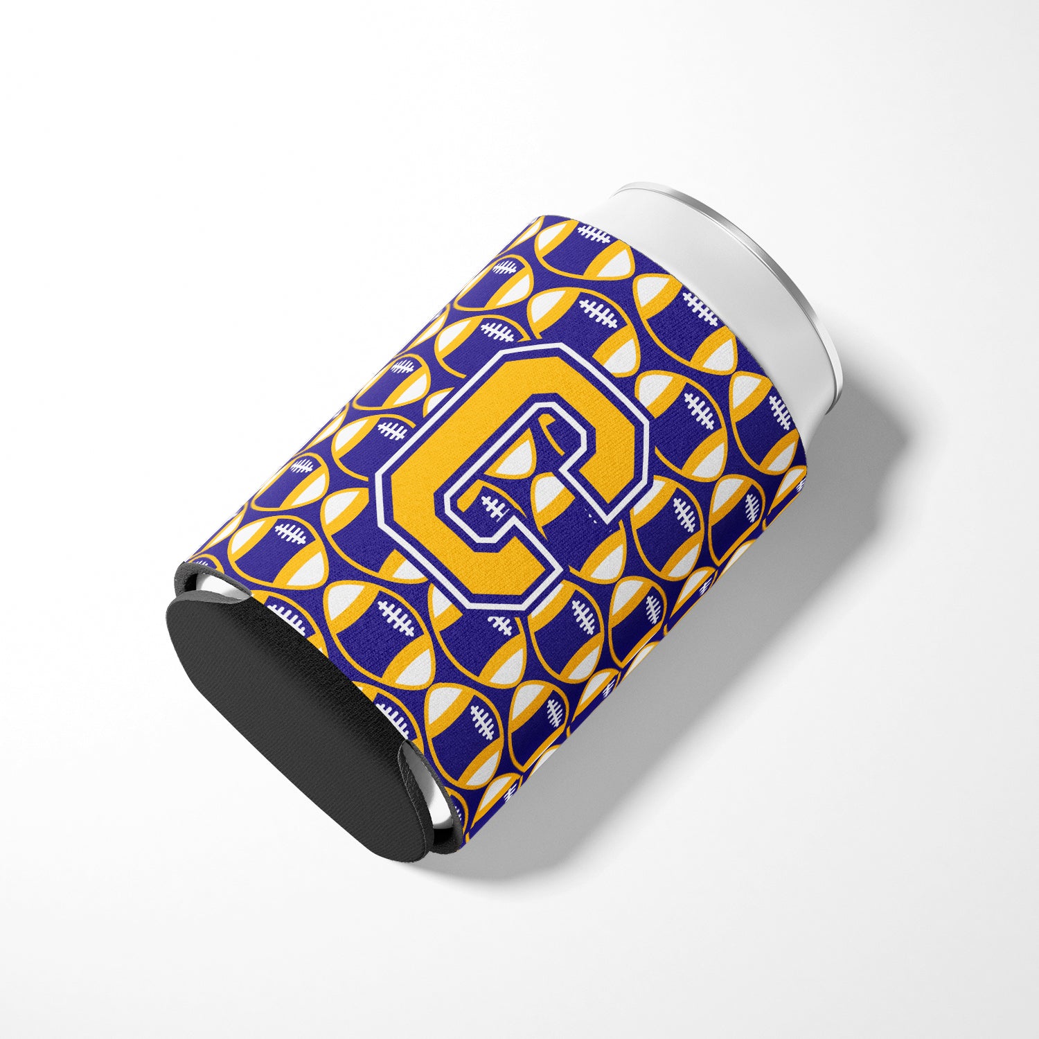 Letter C Football Purple and Gold Can or Bottle Hugger CJ1064-CCC.