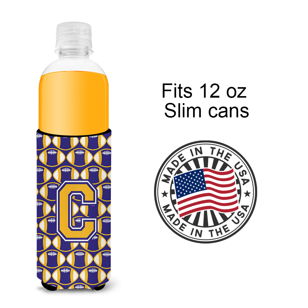 Lettre C Football Violet et Or Ultra Beverage Isolateurs pour canettes minces CJ1064-CMUK